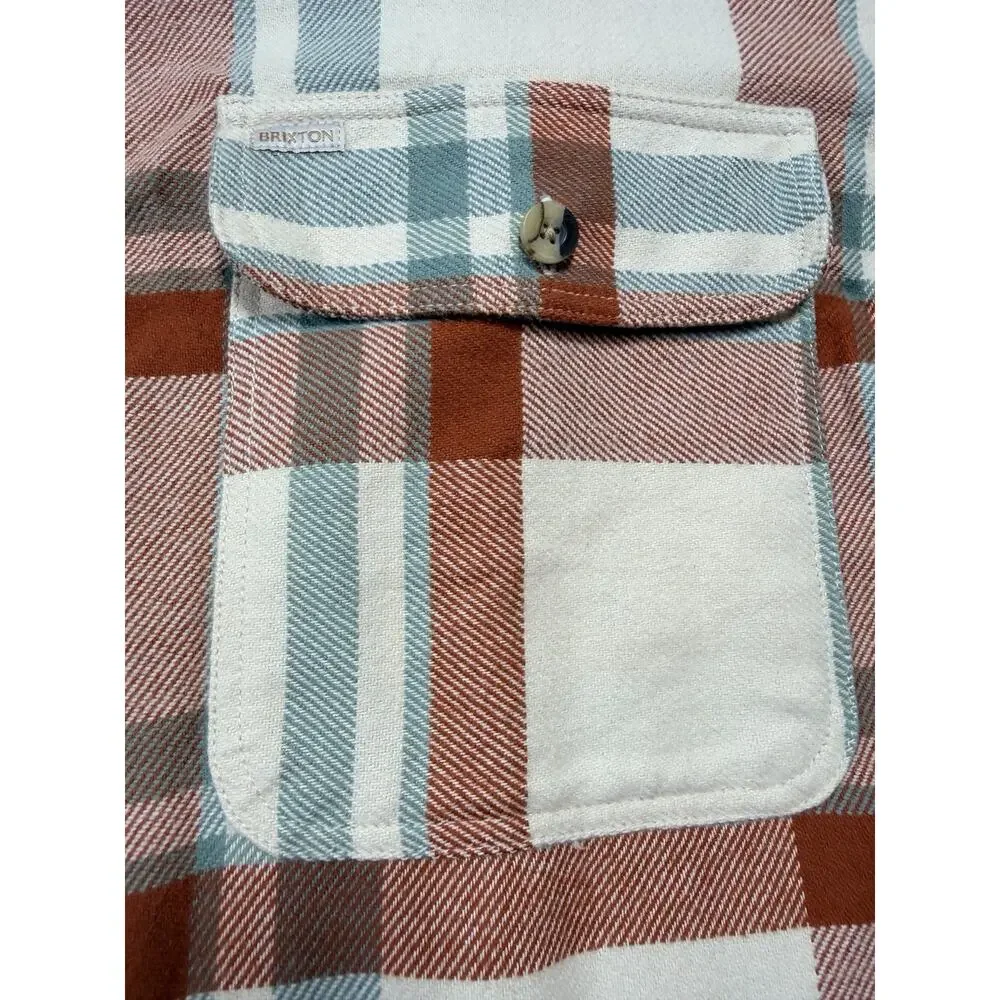 Brixton Bowery Cropped Flannel Shirt Plaid Terracotta White Smoke Womens Sz L